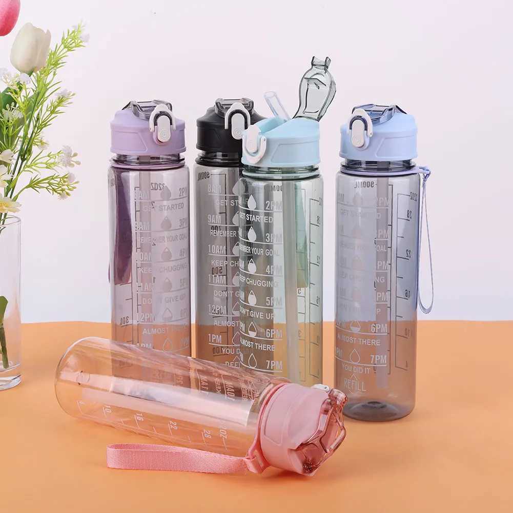 800ml Outdoor Travel Bottle with Straw Handle Gym Fitness Jug Large Capacity Motivational Drinking Bottle for Boys GirlsW251114