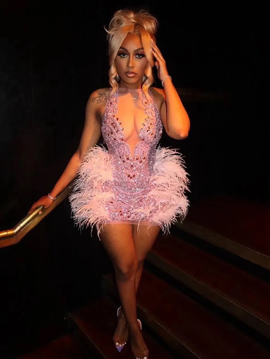 Prom Dresses Evening Gown Party Cocktail O-Neck Sleeveless Above Knee Mini Sequins Applique Beaded Sequined Pink Plus Size Zipper Lace Up New Custom I