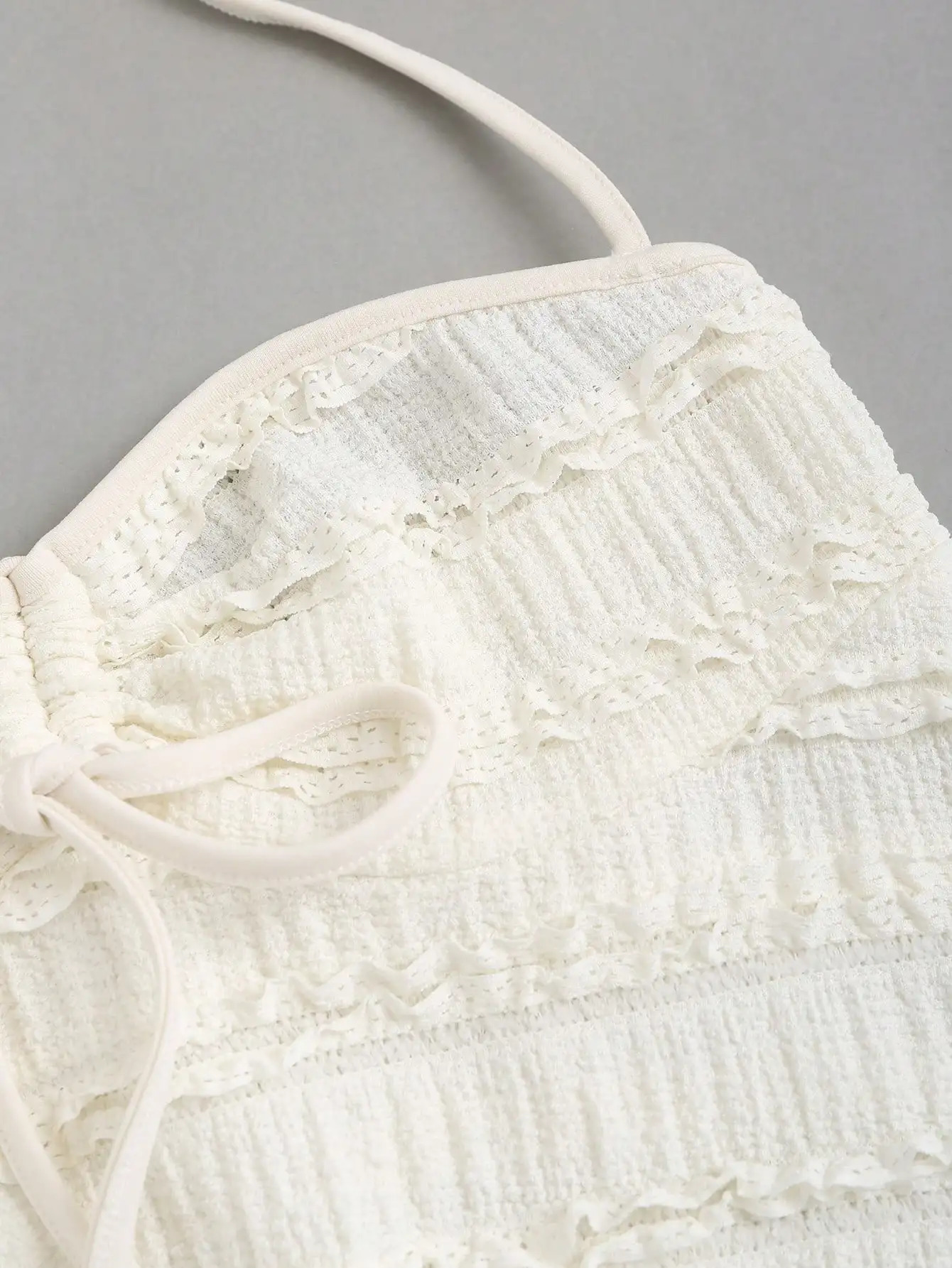 Womens Summer Fashion Casual Almond Brushed Collar Knitted Lace Texture Short Pendant Top 250414Z