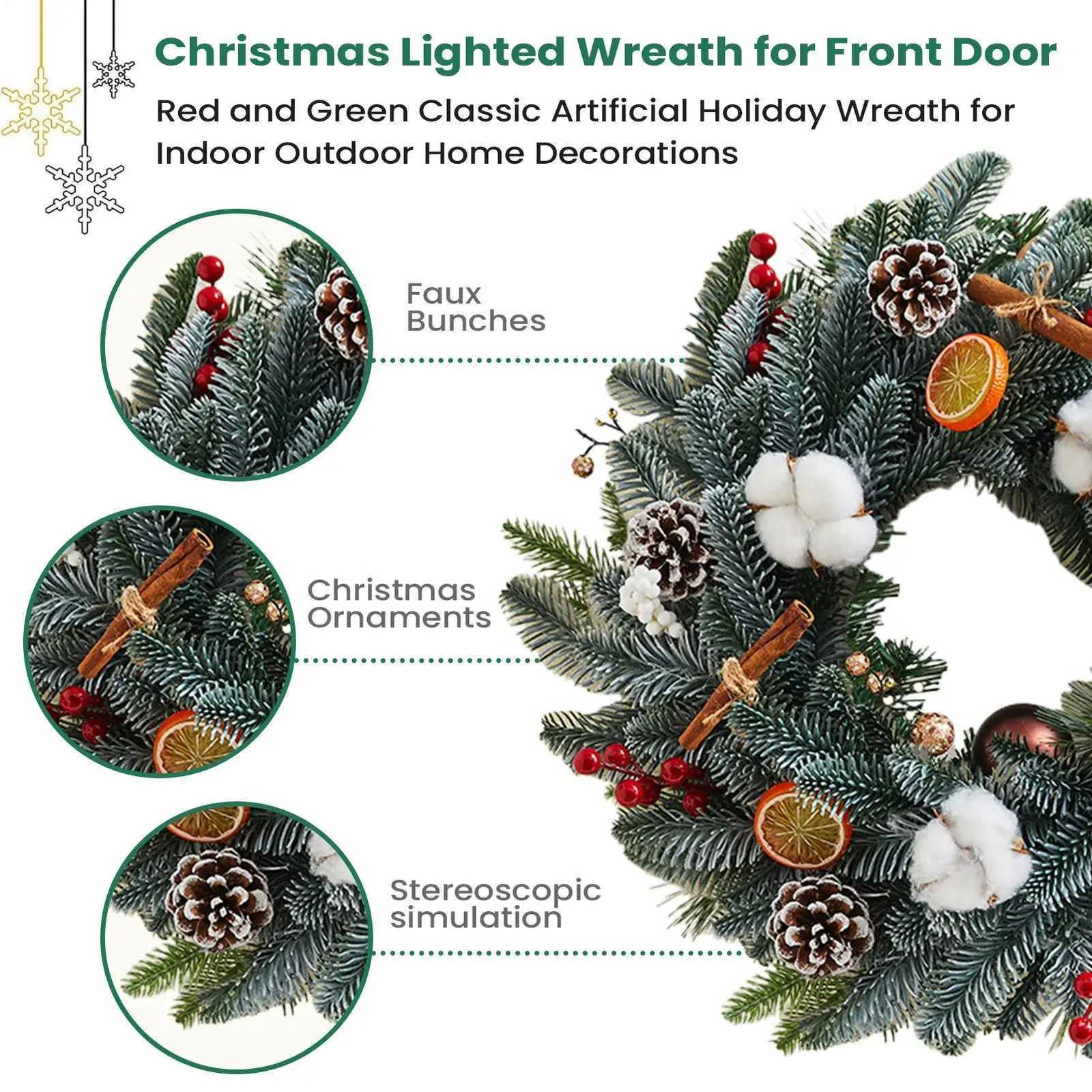 Christmas 45cm Artificial Wreath Vine Decoration Handcrafted Holiday Garland with Red Berries for Home Christmas DecorM251115