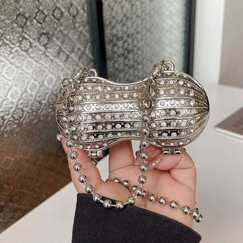 Luxury Diamond Inlay Peanut Shape Crystal Clutch Purse Stones Evening Wedding Party Shoulder Bag Handle Rhinestone Mini Handbags W251114
