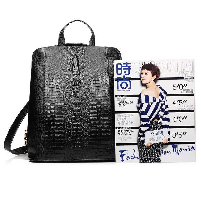 Zency 100 Genuine Leather Pure White Knapsack Ladies Crocodile Pattern Women Backpack Fit A4 Magazine LaptopW251114