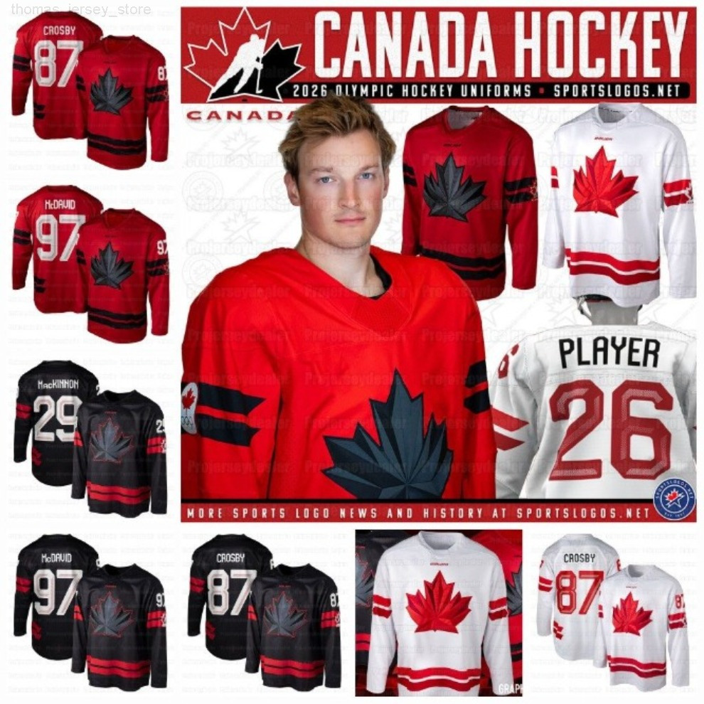 87 Sidney Crosby Canada 2026 Winter Olympices Hockey Jerseys Mcdavid Nathan Mackinnon Brayden Point Cale Makar Sam Reinhart Custom