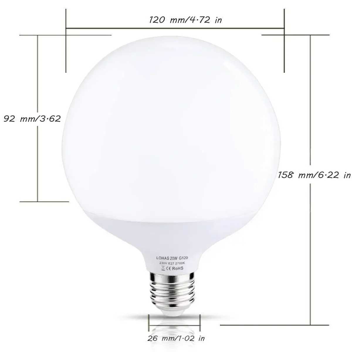 Melery E26 E27 LED Light Bulb 20W Globe G120 Lamp Edison Screw 200W Equivalent Daylight Warm Cold White 2700K 1800lm Home Using C251115