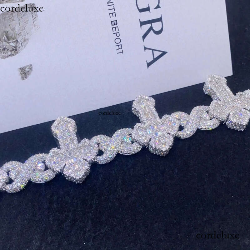 Wholesale price s sterling sier hip hop iced out men jewelry cross link bracelets moissanite cuban bracelet Z260313