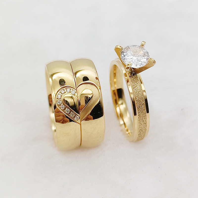 3pcs Wedding Engagement Rings Sets For Men and Women Bridal Lover Alliances 24k Gold Plated Jewery Marriage Couples Ring250821