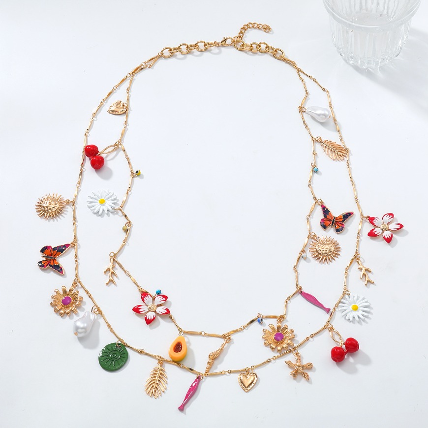 Exquisite Fish Leaf Love Flower Butterfly Cherry Pendant Autumn Sweater Chains Charm Girls Necklace Accessories