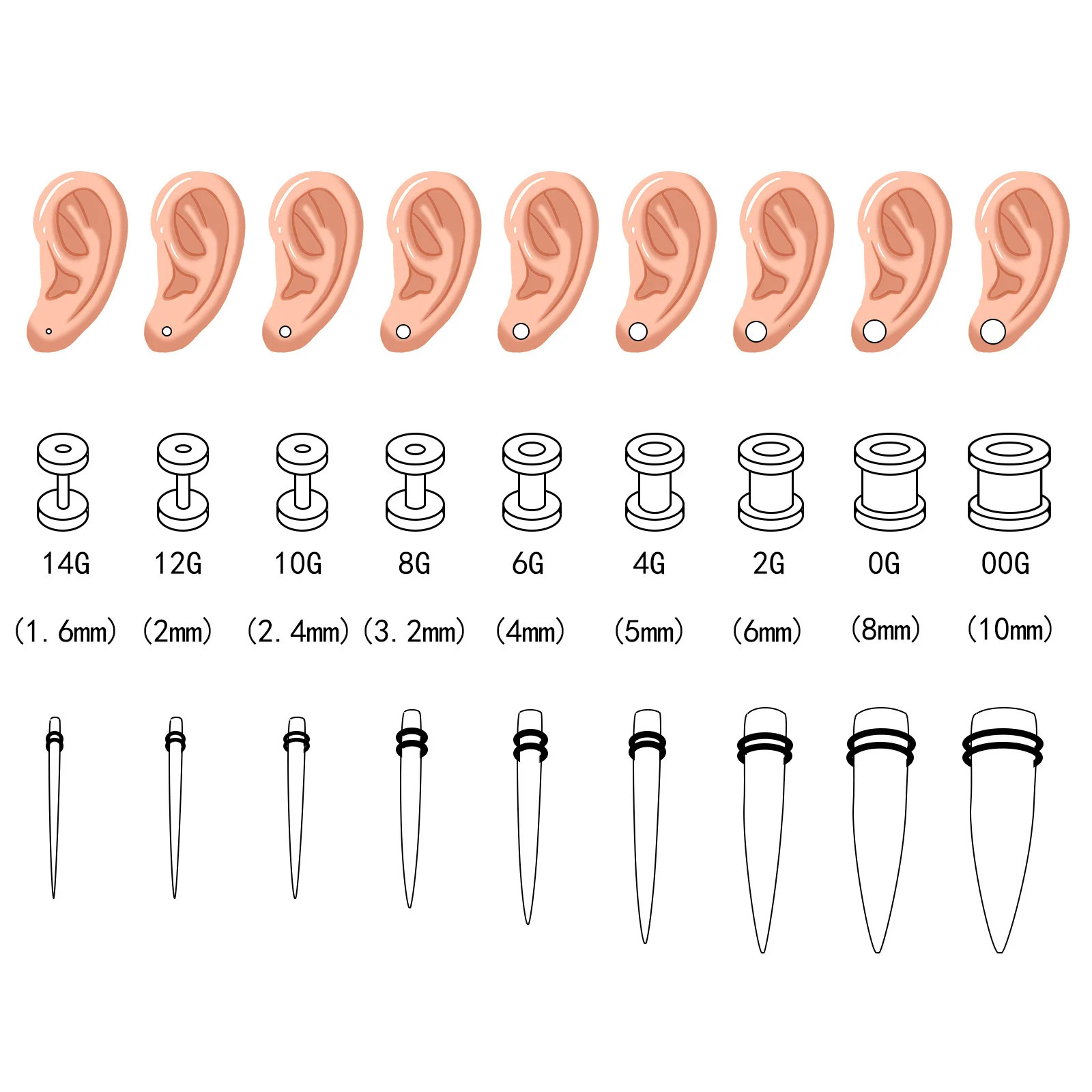 36pcs Ear Stretching Kit Stainless Steel 14g Industrial Earrings Ear Expanders Tunnel Set Steel Taper Plug Kit Piercing Jewelry 250408