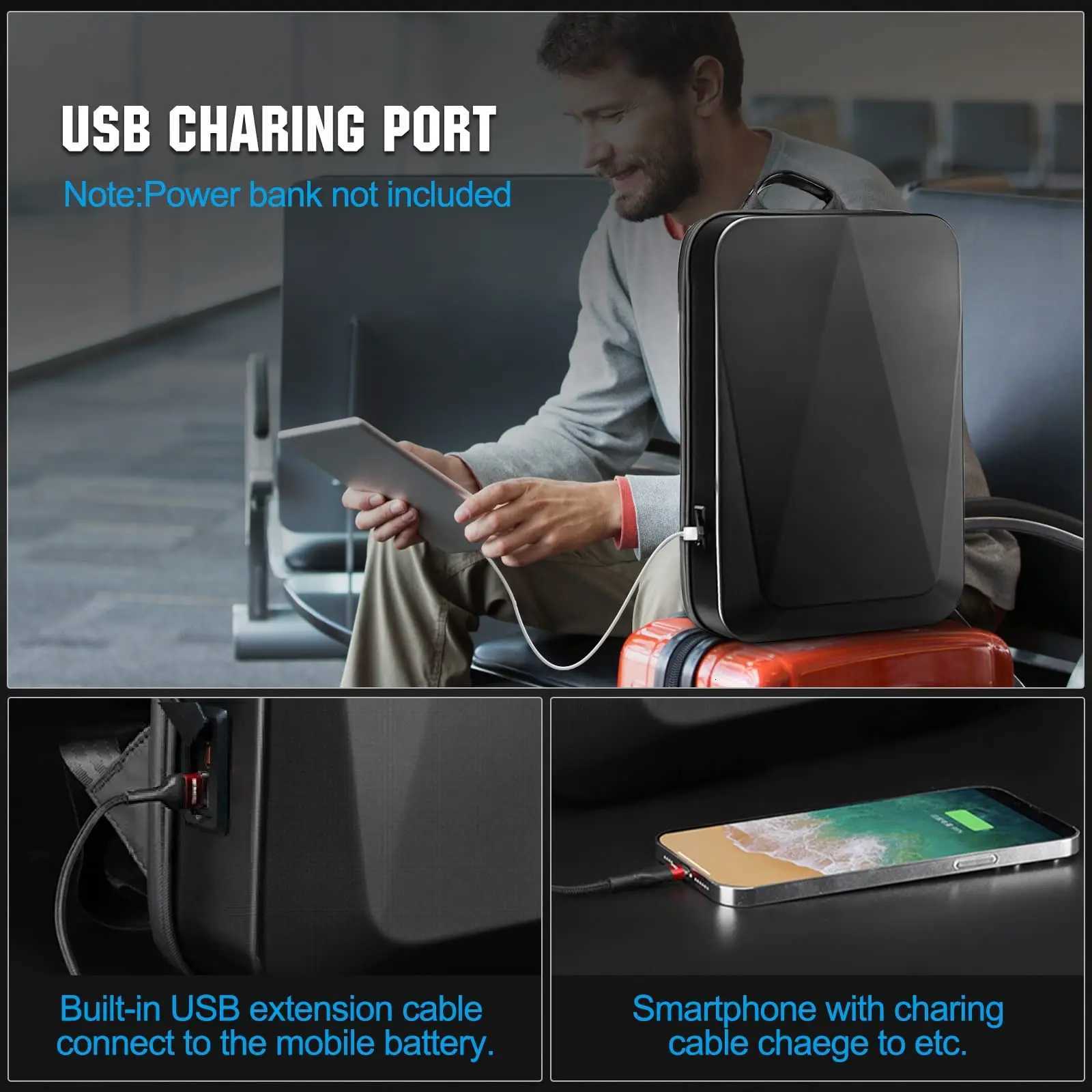 Mens 156 Laptop Hard Shell Backpack Waterproof Anti-theft Expandable TSA Lock Gaming Pack Luxury Business Backpack USB ChargeW251114
