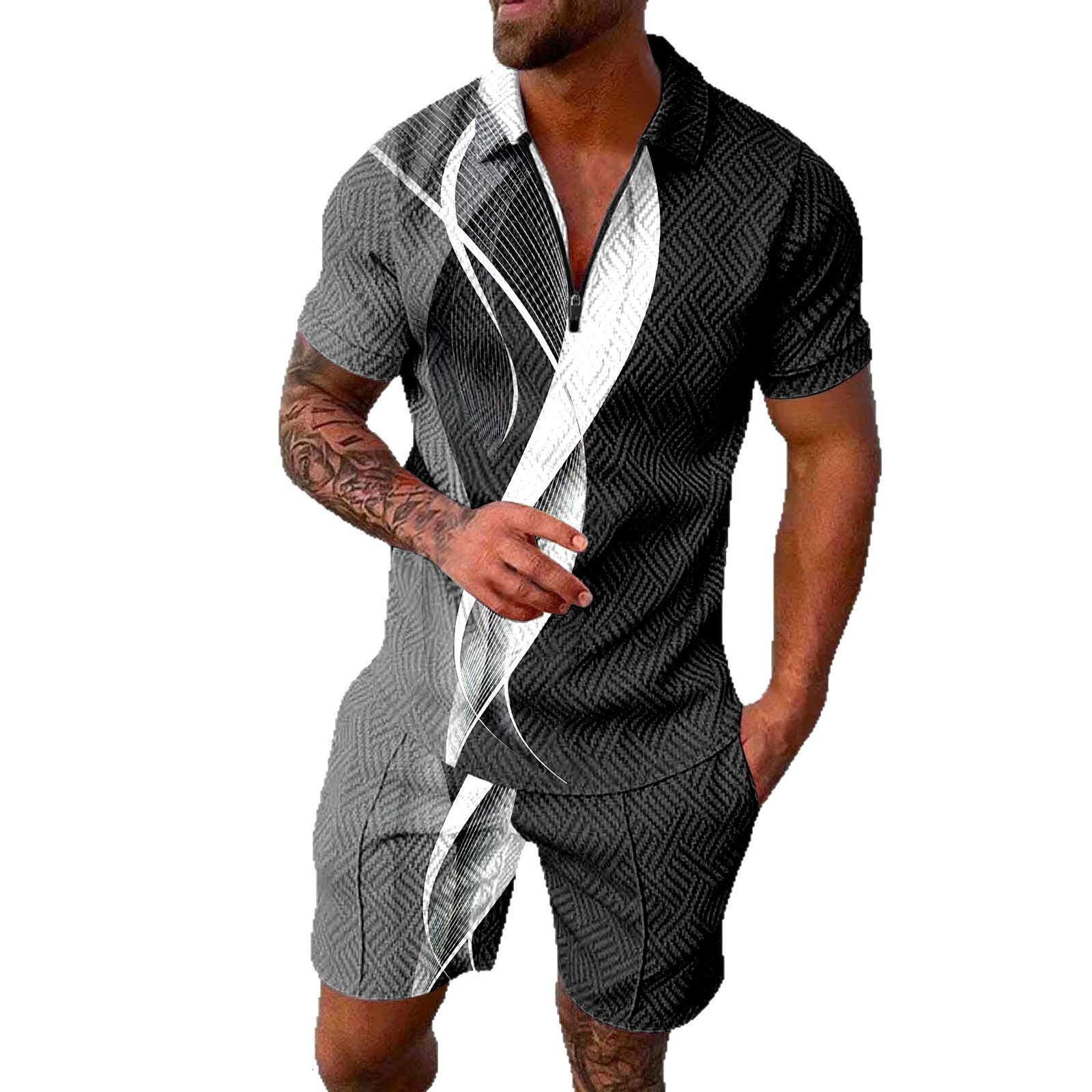 Hot selling summer POLO short sleeved shorts two-piece sports and casual men's set