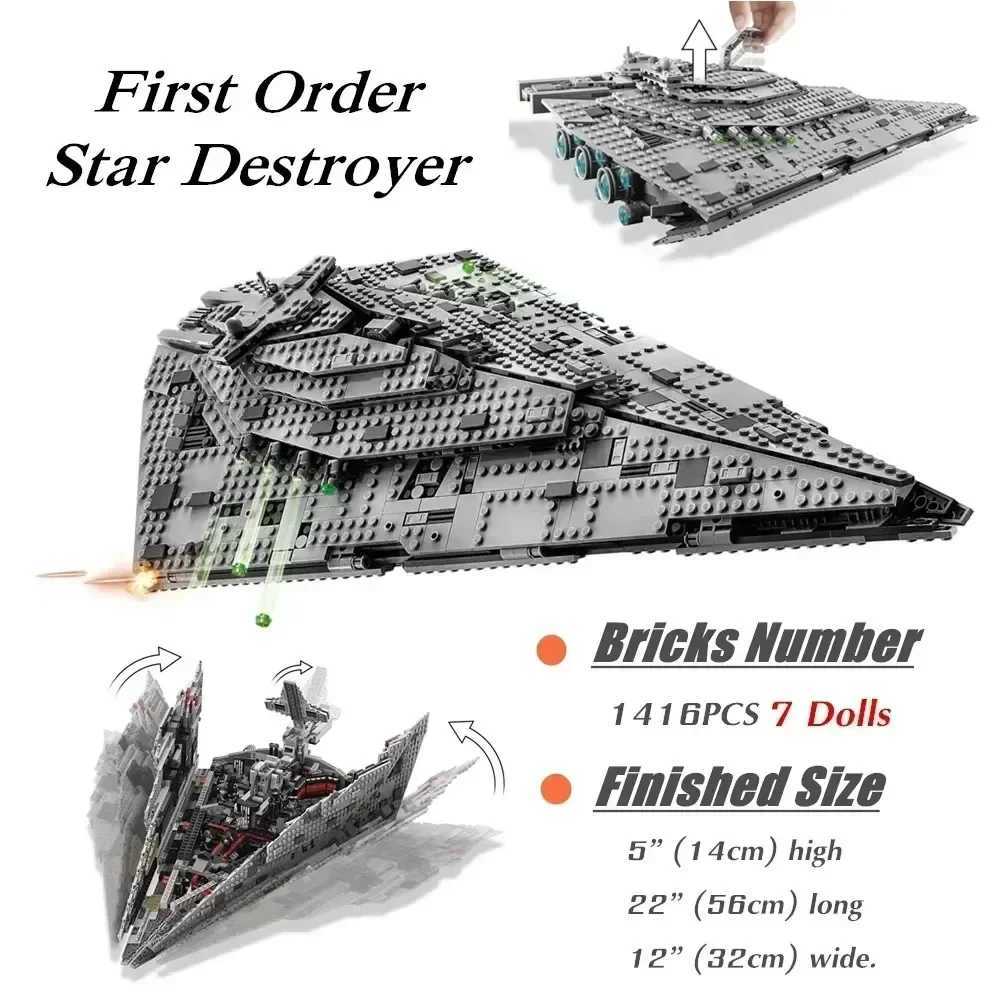 Hot Toys Fit 75190 First class Destroyer Space Fighter Space Cabin Model Building Blocks Toys Childrens Gifts W250415