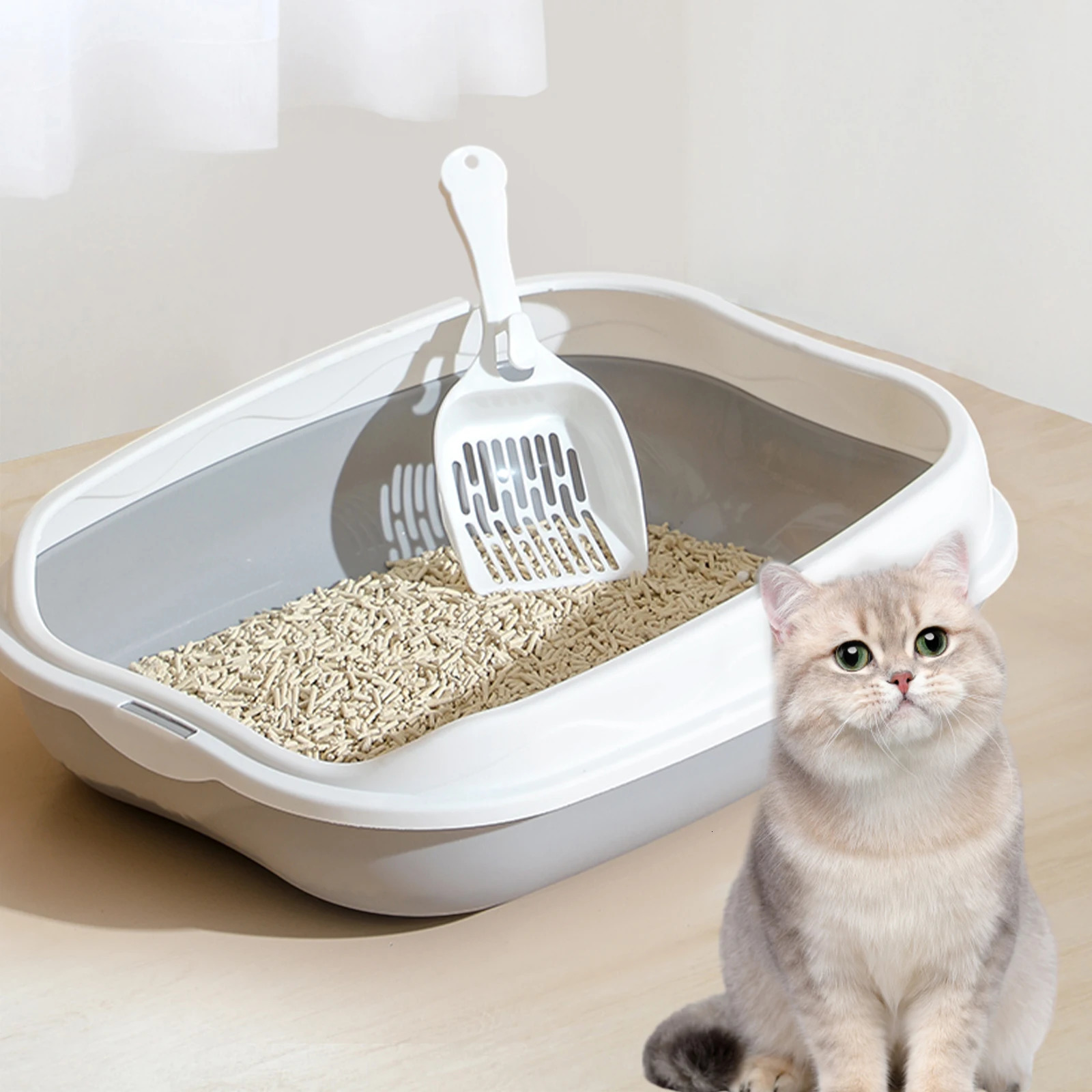 Semi-enclosed Litter Box Spatter-proof Cat Toilet Large Kitten Cleaning Supplies Large Cat Poop Bowl Pet Bupplies 250414