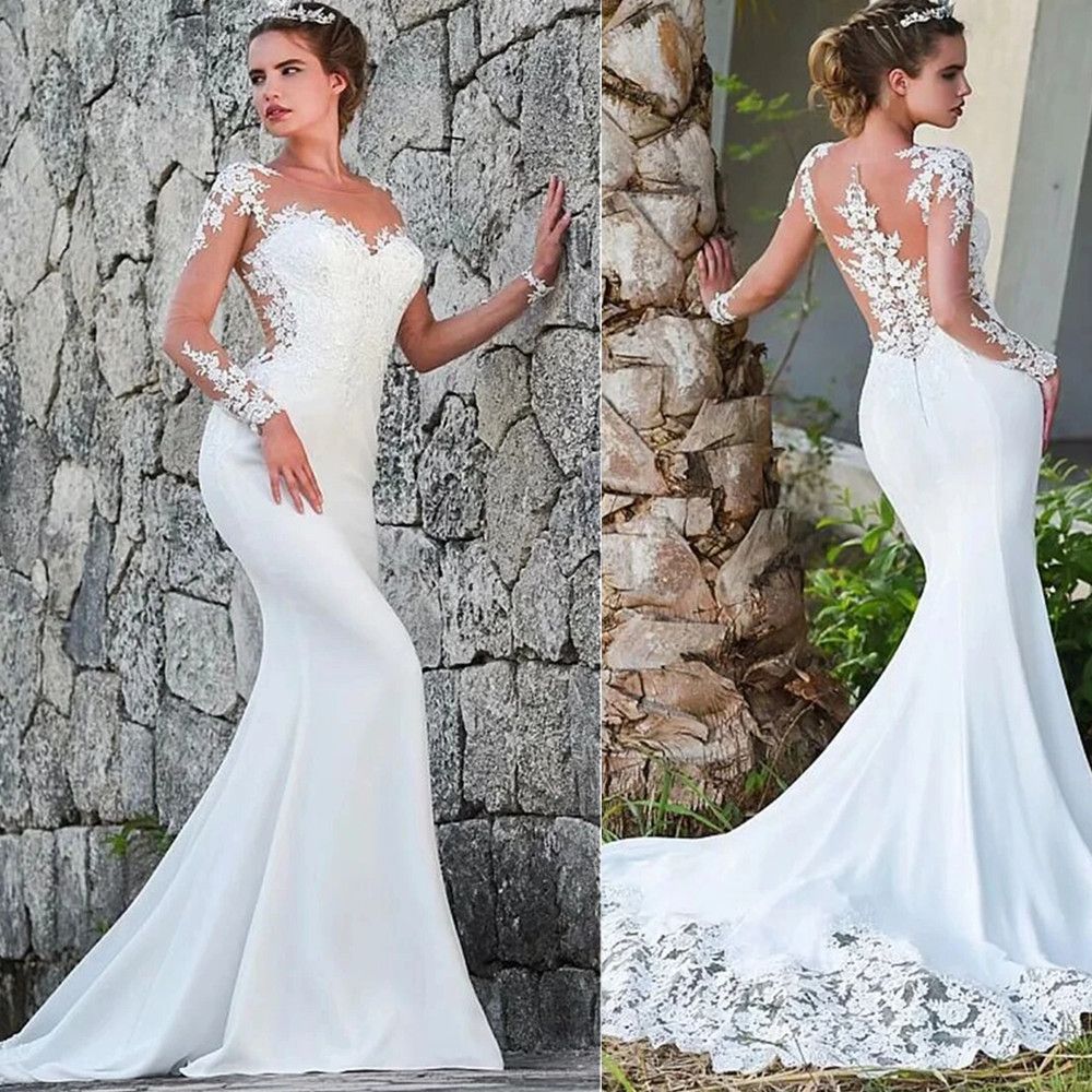 Mermaid V-Neck Wedding Dress For Women 2025 Long Sleeve Appliques Lace Court Train Backless Bridal Gown Vestido De Noiva