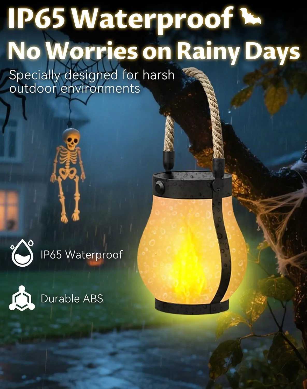 Solar Lantern Outdoor Light Waterproof Dancing Flame Solar Christmas Lights Hemp Rope Hanging Flame Lamp for Garden Yard Decor M251115