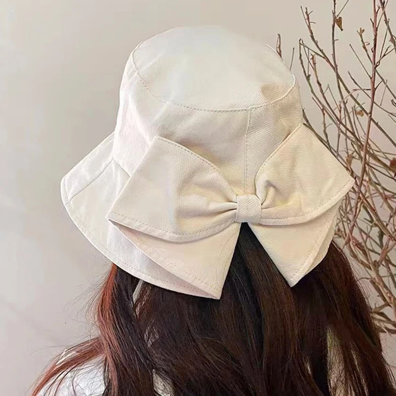 Womens fisherman hat bow bucket hat high-quality summer hat Sunbonnet hat outdoor UV barrier 250409