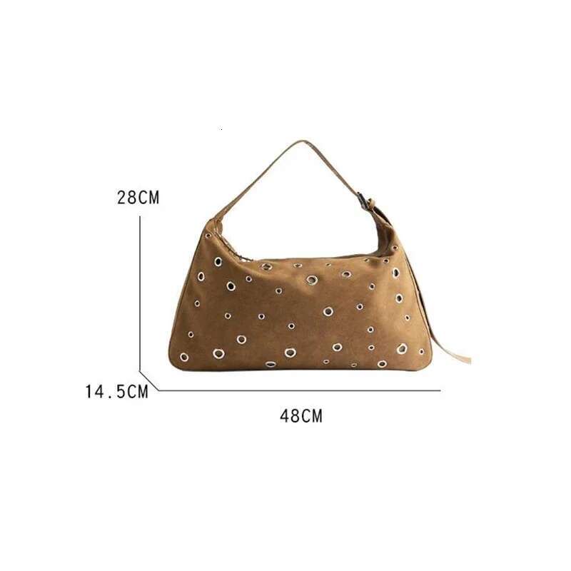 New High-End Literary Style Imitation Suede Texture Rivet Shoulder Bag Work Commuting Dating Hollow Handbag