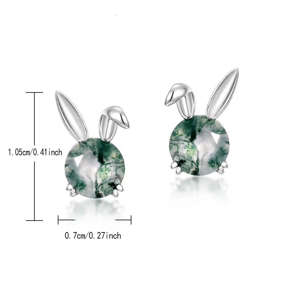 WES 925 sterling silver cute rabbit earrings suitable for women natural gemstones 6 * 6mm mousse agate rose quartz Christmas wedding gift 250409