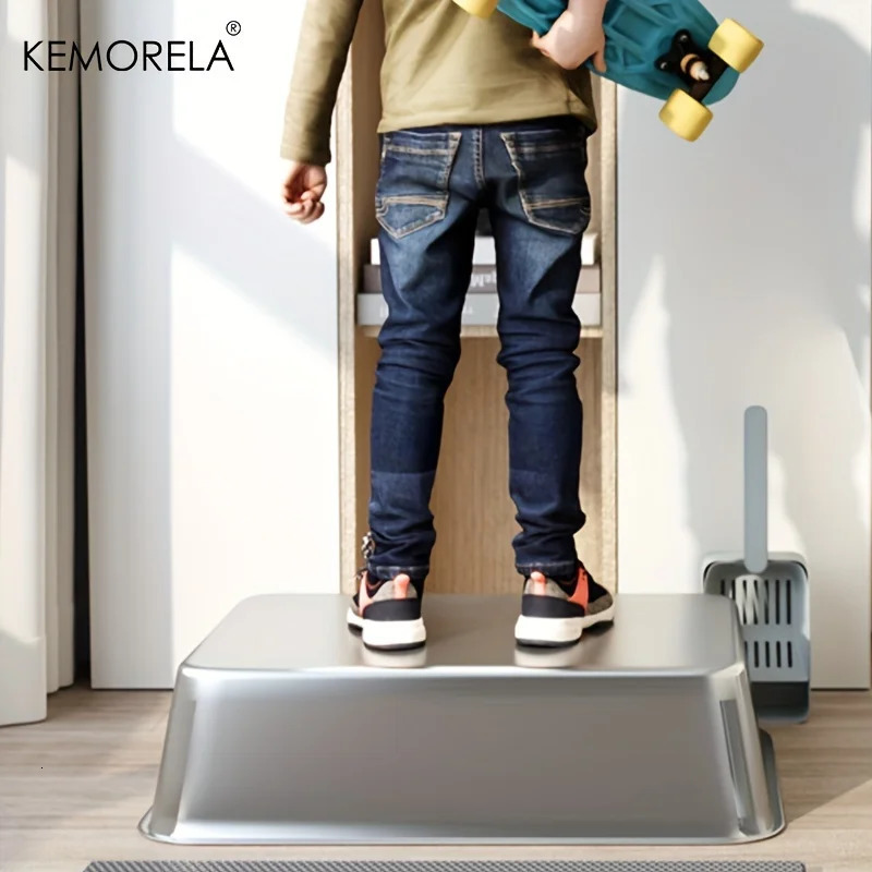 Stainless Steel Litter Box With Litter Mat And Scoop ABS Lid High Side Large Closed Metal Litter Box Suitable For Large Cats 250414