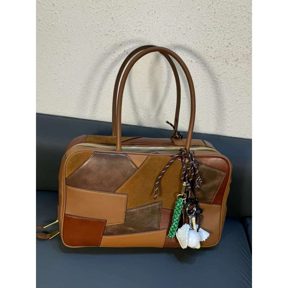 Mm Women's Bags Autumn New Leather Splicing Used Bowling Small Square Bag Mini Hanging Decoration Color Blocked Single Shoulder Handbag