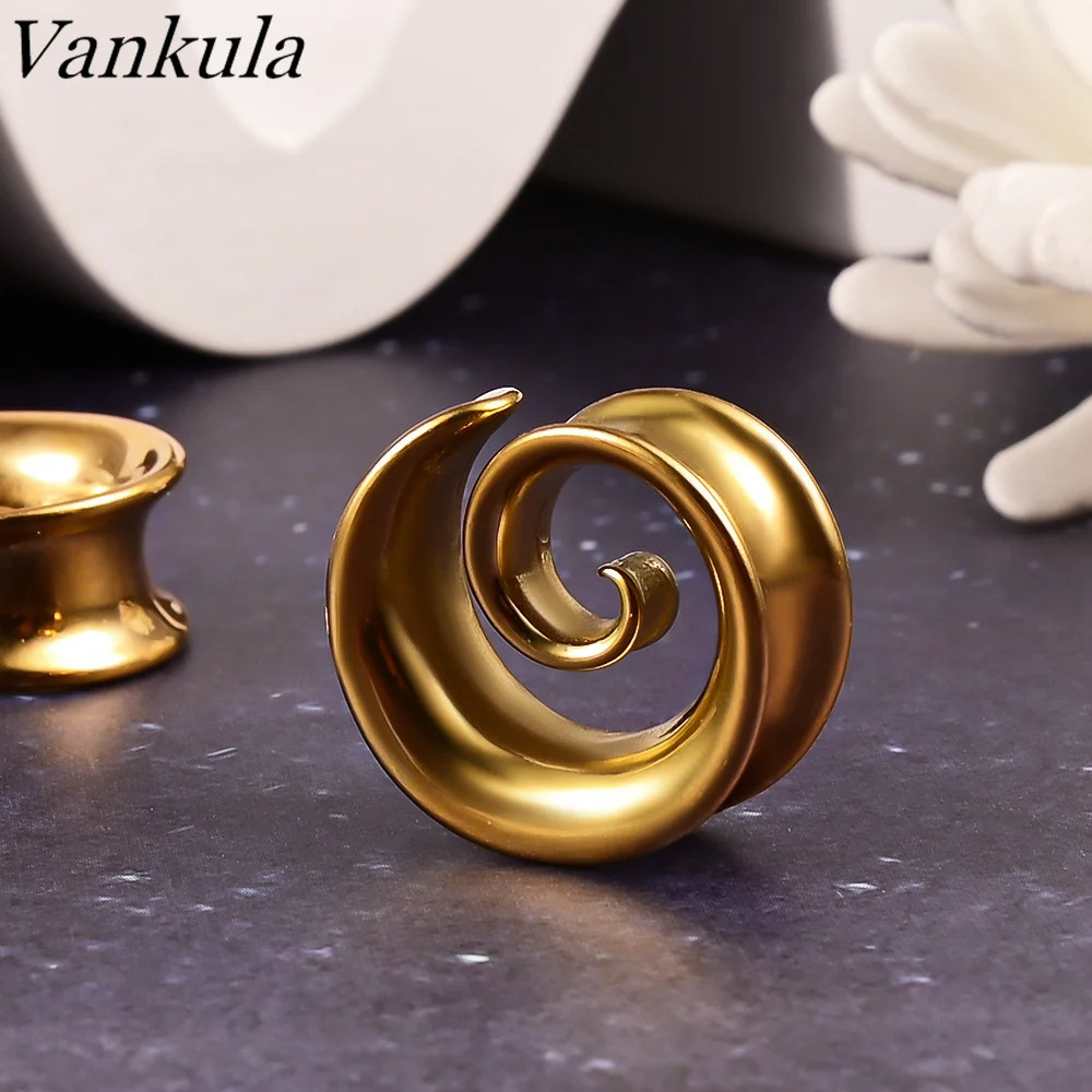 Vankula 2PCS Round Spiral Saddle Plugs Hangers for Stretched Lobe Ear Tunnels Gauges Plugs Piercing Body Jewelry 250408