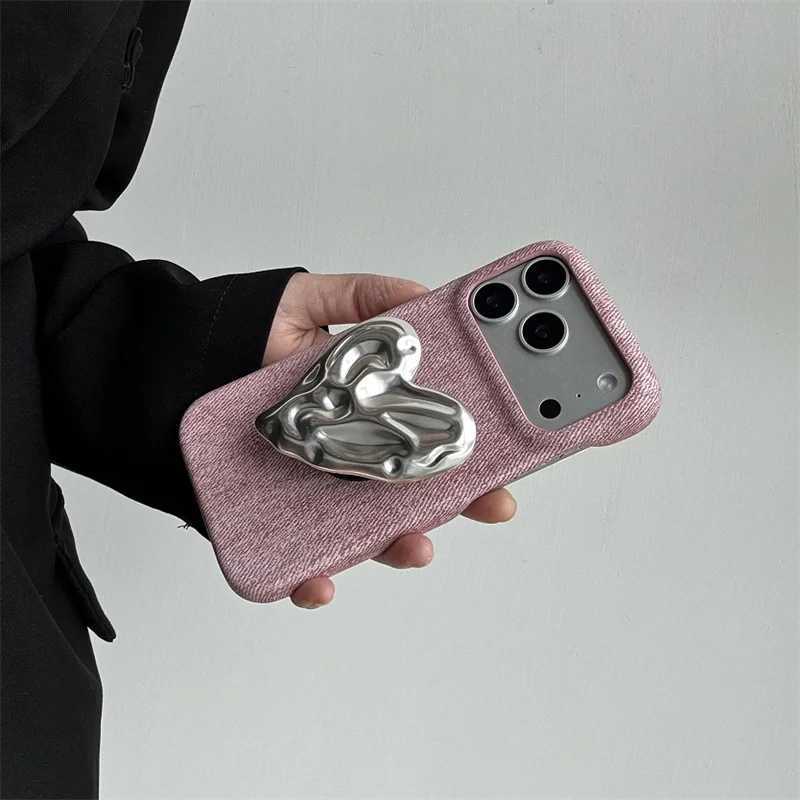 Fashion Pink Denim Cute Love Stand Phone Case For iPhone 17 Pro 15 14 16 Pro Max Back Cover Shockproof Protective Cases Capa J251202