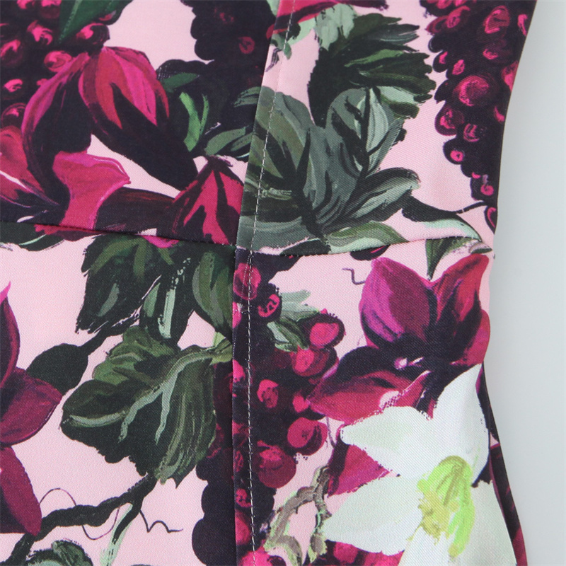 2025 Summer New Women's Wave Style Wide Swing Flower Printed Dress with strapless and backless Zipper Decoration