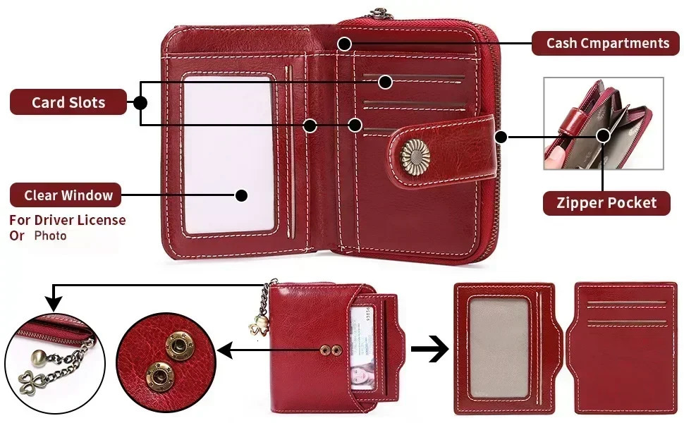 Leather short womens wallet buckle zipper mini change bag portable womens wallet ultra-thin money bag small coin card holder 250410