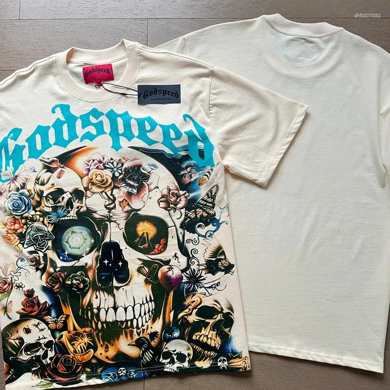 Men's T Shirts 25 Real Pos High Quality Godspeed T-shirt Trendy Street Retro Washed Couple Skeleton Print Cotton Short Sleeve Men Women