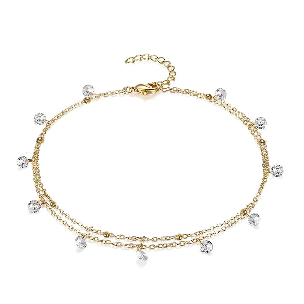 MinaMama Multilyaer stainless steel tassel zircon crystal anklet for womens yoga beach leg bracelet anklet chain jewelry 250408