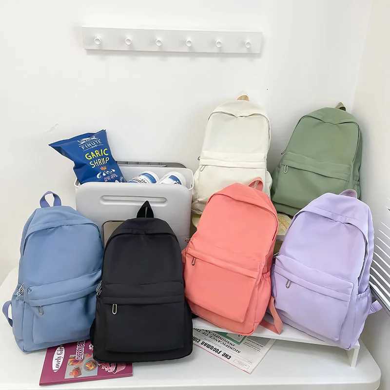 Women Schoolbag Waterproof Large Capacity School Backpack Smooth Zipper Solid Color Teens Girl Casual Daypack Bag Student SupplyW251114