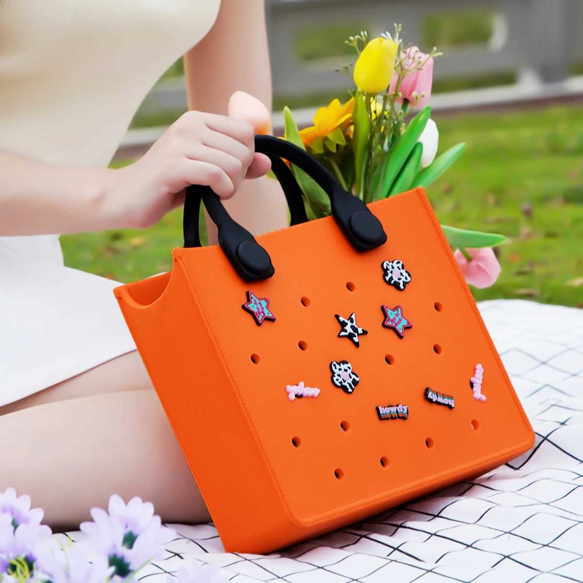 Soft rubber waterproof travel handbag outdoor womens handbag beach bag including shoulder strap lining suitable for shoe charm W250415