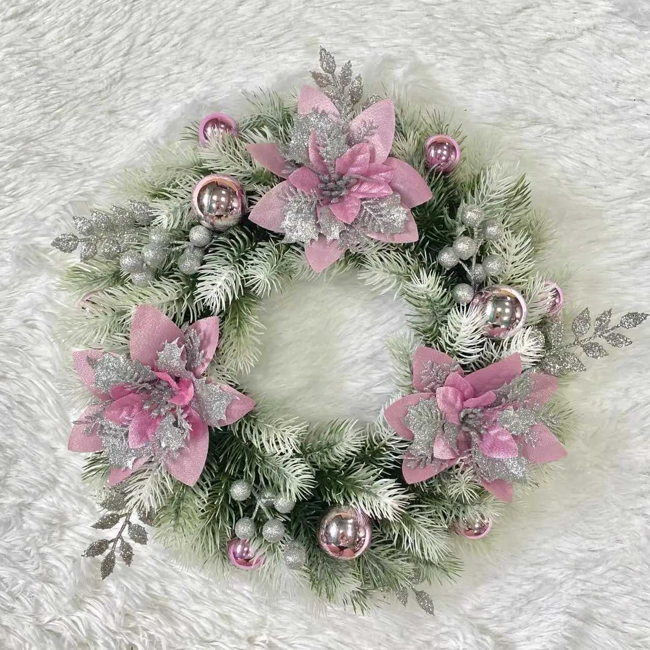 2025 New Christmas Pink Wreath Christmas Tree Pendant Door Hanging Arrangement Bow Wreath Christmas DecorationM251115
