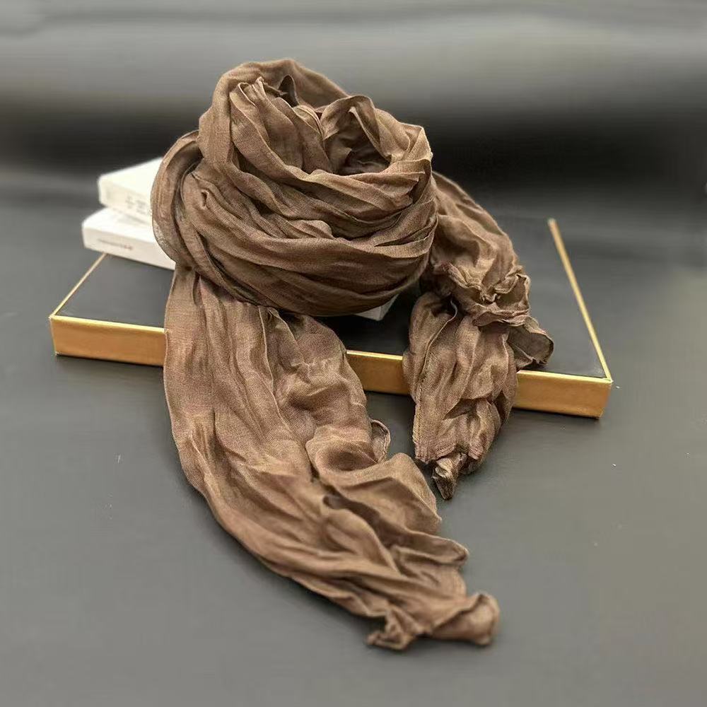 T476 Japanese cotton and linen scarf all-match pleated solid color silk scarf female autumn and winter warm literary thin shawl Korean version neck sc