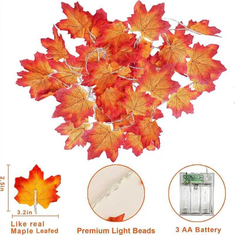 2/3M Christmas Decoration Artificial Maple Leaf Leaves LED Light String Lantern Garland Home Party DIY Decor Halloween New YearM251115