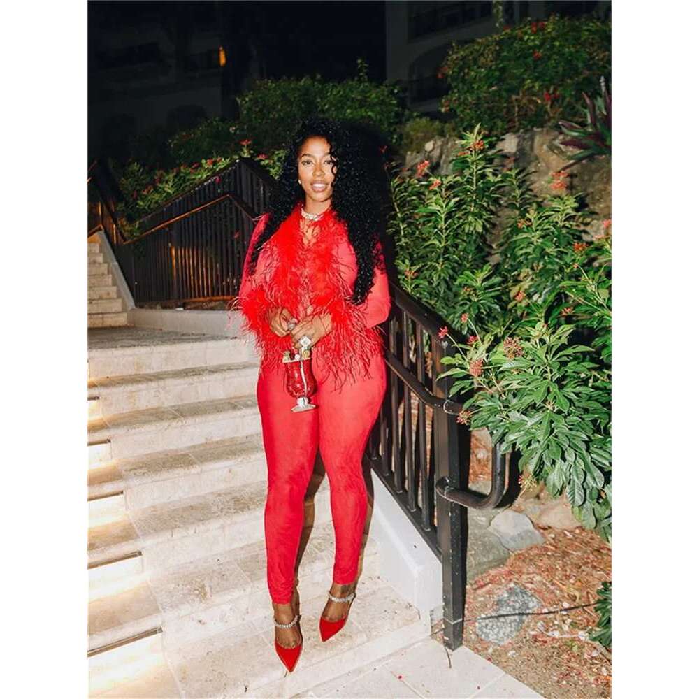 Weird Puss Sexy Fashion 2 Piece Set Women Fluff Patchwork Lace-Up Full Sleeve+Skinny Peach Hip Pants Club Coquett Trend Outfits