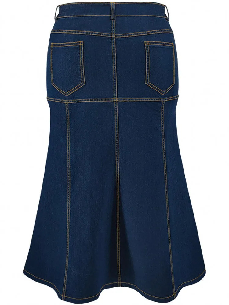 Summer XL-5XL Plus Size Clothes High Waist Denim Skirt For Women Washed Retro Pencil Skirt Hip-covering Straight Long Skirt 250410