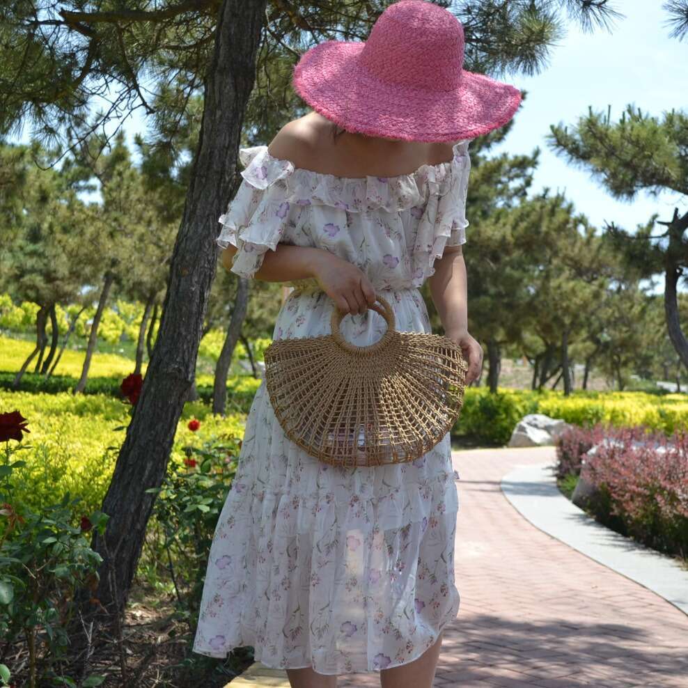 Handmade Beach Bag 2025 New Straw Shoulder Bag Paper Rope Hollow Round Bucket Kq2