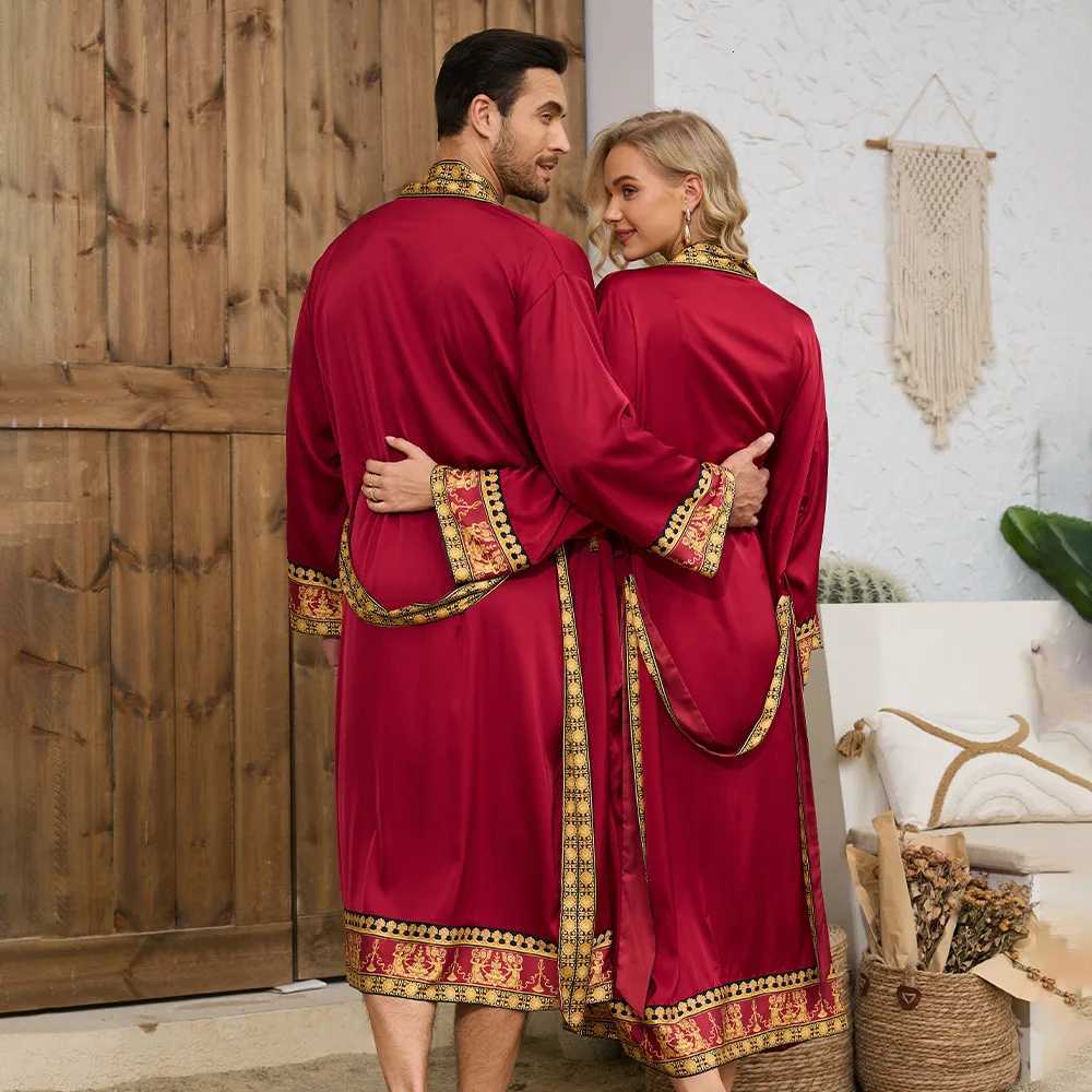 Autumn New Baroque Style Couple Nightgown Long Sleeve Robe Long Morning Robe Luxury Silk Satin Bathrobe Home Clothes C251115