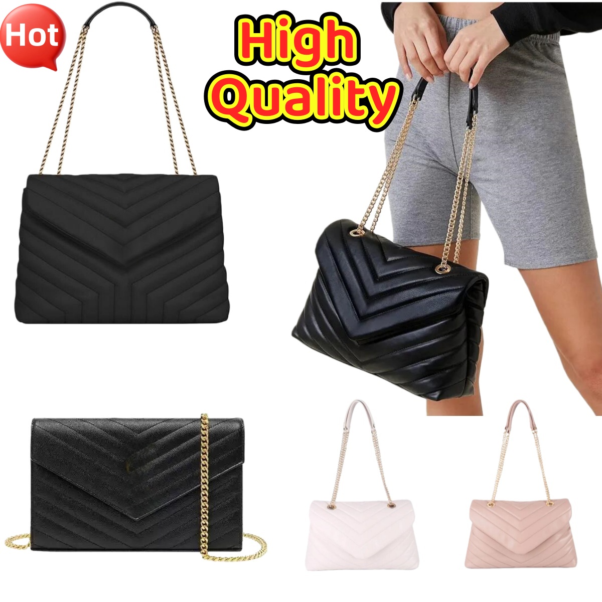 Black designer bag loulou crossbody shoulder bag womens quilted genuine leather handbag metal Chain envelope luxury bags designer women classical simple xb07