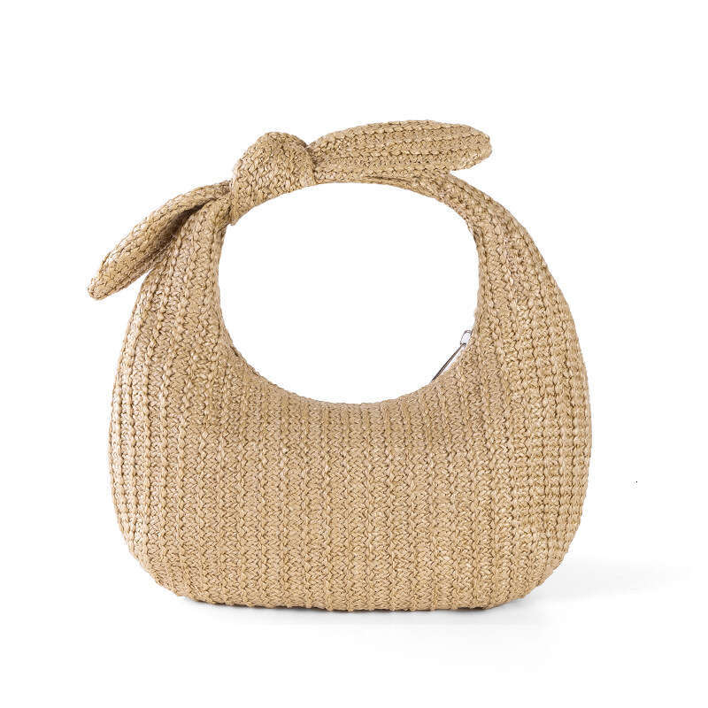 Handmade Beach Bag Ladies' 2024 Summer Vacation Style Bow Straw Woven New Moon Handbag Women's Bag Kq2