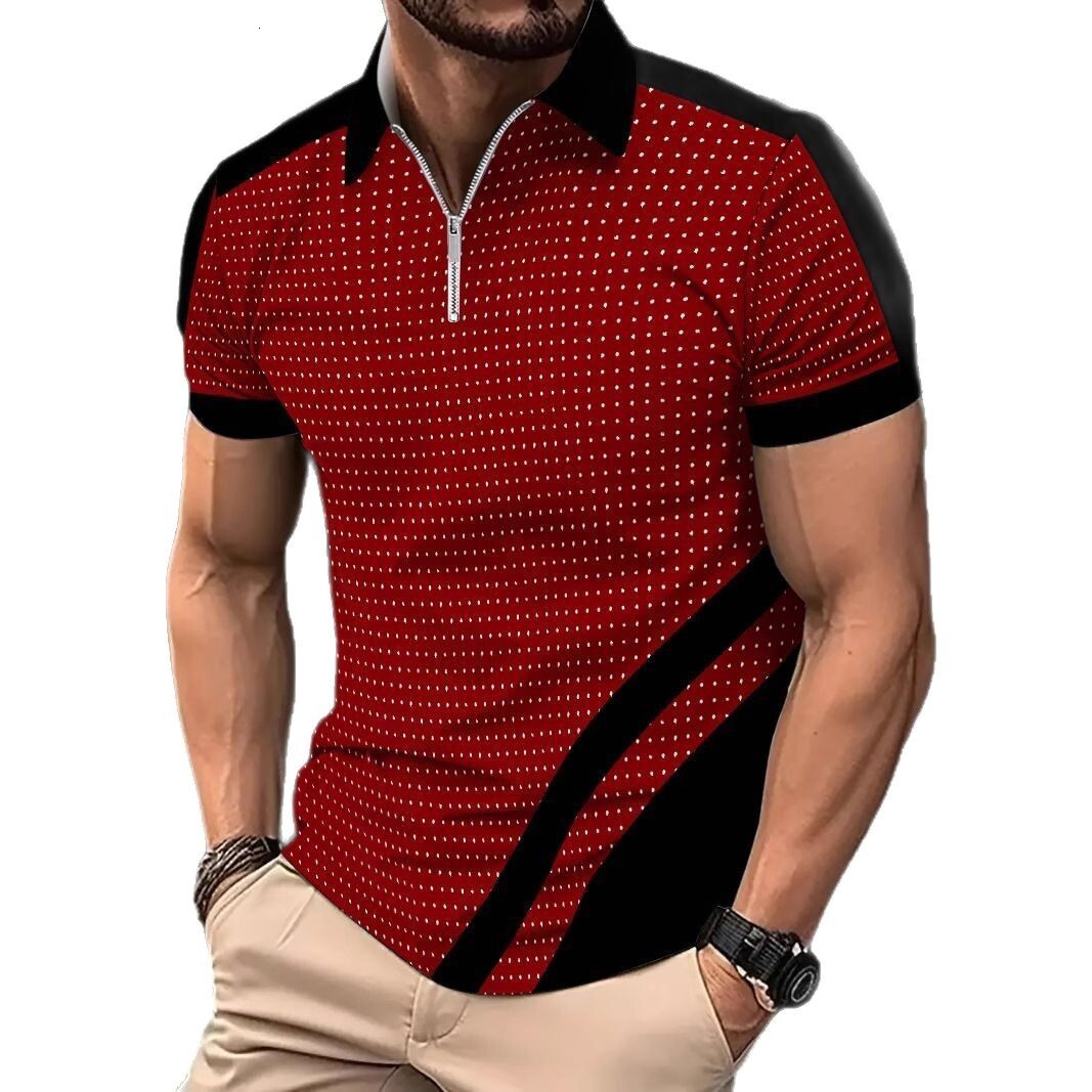 Summer fashion 3D printed breathable quick drying color blocked mens polo shirt sports polo shirt