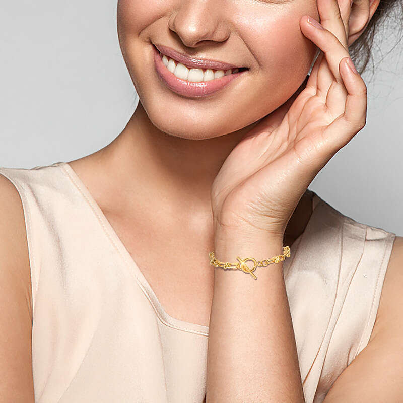 Fashionable vacuum plated simple design O-shaped handmade chain stainless steel gold women's bracelet