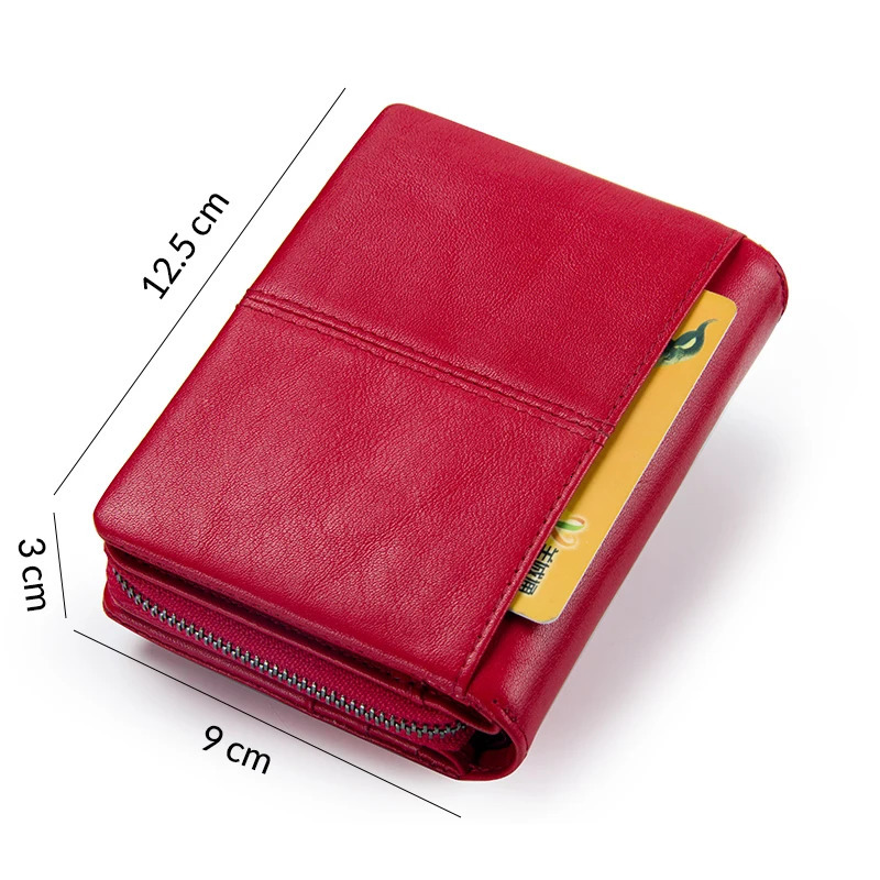 Contacts genuine leather short wallet womens fashionable small coin wallet zipper buckle clip womens wallet Portfel Damski 250410