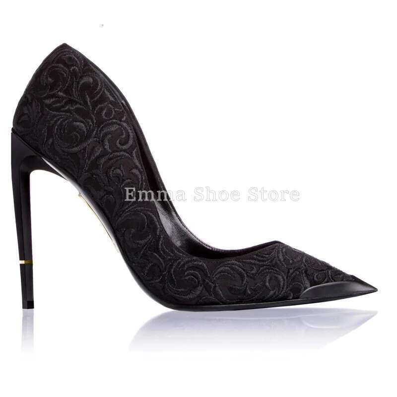 2024 Roman Embroidery Pointed Toe Stiletto High Heel Women's Pumps Gold Designer Versatile Dress Banquet Wedding Shoes