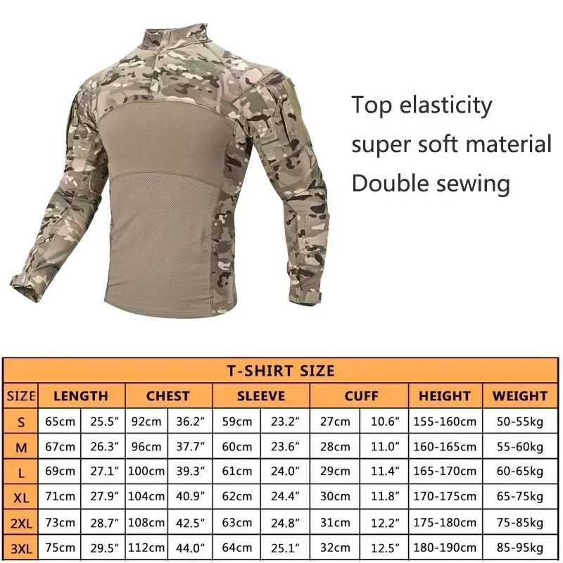 Outdoor tactical shirt mens long seven top combat shirt camouflage 1/4 zipper tear resistant elastic hiking T-shirt hunting suit W250415