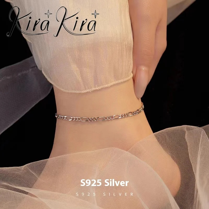 S925 sterling silver Anklet Figaro bracelet for hip-hop ren and mothers 250408
