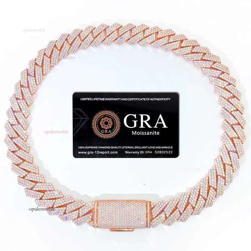 Elegant Men's Cuban Chain Necklace Featuring Real Moissanite Stones Secure Sterling Silver with Shiny Gold Overlay