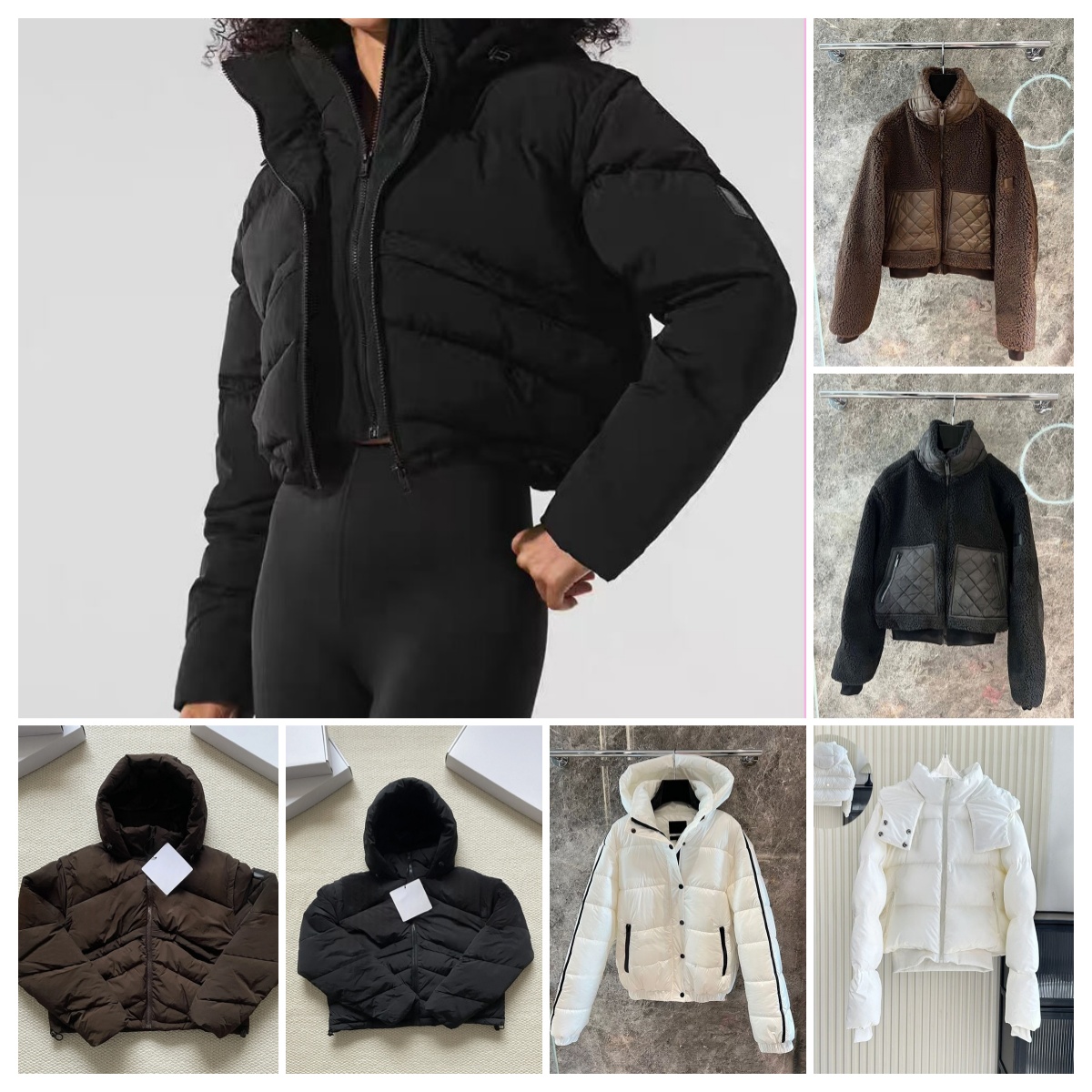 New Designer Womens Jacket Brown Lamhair Hooded Coat Lamb Wool Zipper Coat Hooded Yoga women clothes Winter Short Padded Warm Cotton-padded Jacket