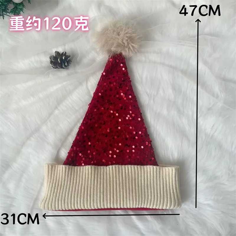 Santa Hat Christmas Hats Xmas Party Hat Red Glitter Knitted Beanie Hat For Adult Women Men New Year Decor Party Supplies Y251115