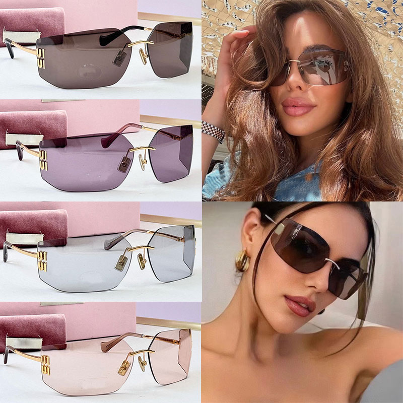 MU54Y Luxury Women Mask Metal Sunglasses Womens Designer Rectangular Curved Sunglasses Fashion Brand Frameless Glasses UV400 Protective Womens Party Sunglasses